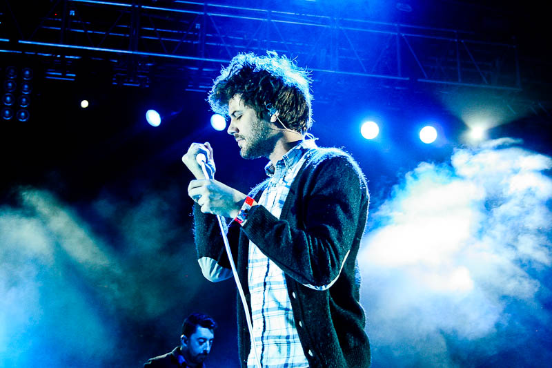 Passion Pit's Michael Angelakos in deep thought after singing the lyrics